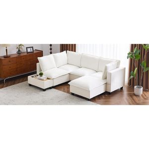Sofá seccional en forma de U modular blanco de 90 \ "con mesa de centro otomana móvil, dispositivos de carga ocultos para juegos de sala de estar - Product Image 1