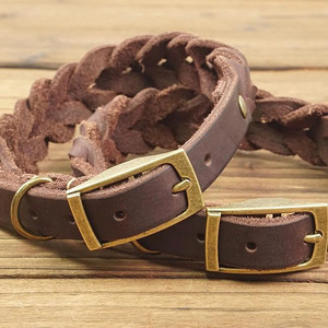 Durable <b>braided</b> pet collar offering secure fit and premium comfort for active Leather <b>Braided</b> Dogs pet Collars for sale - Product Image 1