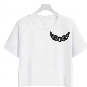 T-shirt blanc à manches courtes pour homme, coupe classique, col rond, couleur unie, décontracté, en jersey de polyester tricoté, teint en pièce, écologique - Product Image 2