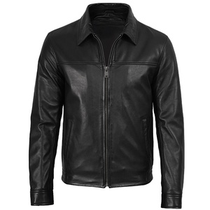 Blousons en cuir de vachette véritable noir pour hommes 2026 – Respirants, coupe-vent, style motard, fermeture éclair, col rabattable, coupe classique - Product Image 1