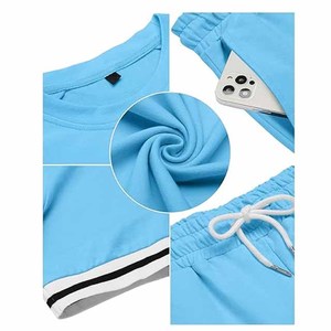 Ensemble de fitness d'été pour hommes sur mesure : T-shirts à col rond et shorts respirants 100 % coton, coupe ajustée, 2 pièces - Product Image 5