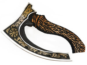 Cuchillo para Pizza Vikingo OEM, Diseño de Hacha, de Lujo para Cocina, Hoja de Acero Inoxidable Grabada en Dorado, Mango de Madera de Fresno Tallado a Mano, el Mejor Regalo - Product Image 2