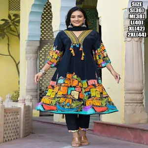 Setelan Pent Kurti katun murni jahitan desainer wanita | Koleksi musim panas baru dicetak kurti-pent, Dupatta grosir dari India