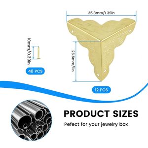 Protezioni Angolari Decorative in Metallo Dorato Anticato 2,5x2,5 cm, Confezione da 12, per Mobili, Scatole e Gioielli - Product Image 6