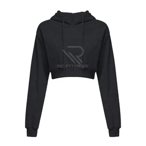 Sudadera con capucha deportiva de manga larga personalizada estilo streetwear, top corto, jersey con cuello redondo, sudadera oversize lisa para mujer - Product Image 2