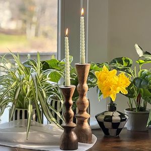 Ensemble de porte-bougies coniques en bois faits à la main, style rustique, pour mariage, table à manger, décoration intérieure - Product Image 6