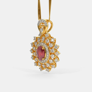 Yellow Gold Oval Ruby Floral Halo Lab Grown Diamond Pendant Necklace - Product Image 3