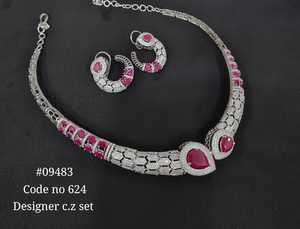 Collier et boucles d'oreilles en zircon cubique de créateur 09483, laiton plaqué rhodium, émail, bijoux classiques pour femme, cadeau pour mariage ou soirée - Product Image 3