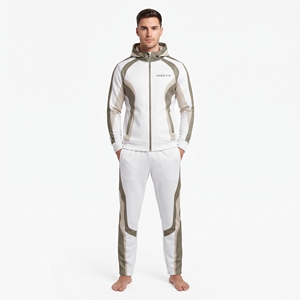 Ensemble de sport personnalisé pour homme en coton et polyester, respirant, avec haut à manches longues, veste contrastée et pantalon de jogging à cordon de serrage - Product Image 3