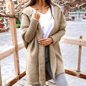 Women's Hooded Knitted <b>Cardigan</b> Long Sleeve Open Front <b>Sweater</b> Coat Casual Autumn Wear Solid Color Soft Acrylic Material - Product Image 5