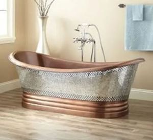Bañera Ovalada de Cobre Independiente con Patas, Base con Faldón, Hecha a Mano, para Baño de Casa u Hotel - Product Image 4