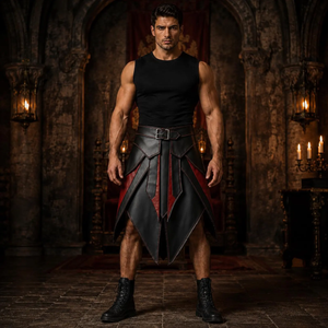 Men's Black Red Leather <b>Gladiator</b> Kilt Renaissance Sexy <b>Costume</b> with Belt-Eco-Friendly - Product Image 2