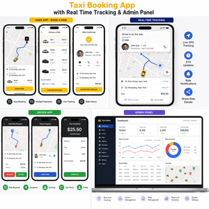 แอปจองแท็กซี่อัจฉริยะพร้อมระบบติดตามแบบเรียลไทม์ การจัดส่งอัตโนมัติ การกำหนดเวลาเดินทาง การจัดการคนขับ และการแจ้งเตือน - Product Image 1