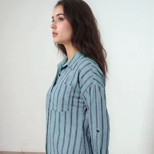 Vestido Casual de Oficina Color Verde Azulado con Estampado Floral, Cuello Camisero, Cierre de Botones, Bolsillo de Parche, Mangas Largas Enrollables - Product Image 1