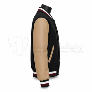 Chaqueta Varsity Negra y Marrón para Hombre, Estilo Preppy, Chaqueta de Béisbol de Algodón con Cierre de Botones, Corte Regular, para Otoño - Product Image 4