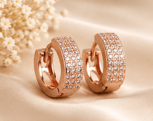 Boucles d'oreilles créoles Feuille d'inspiration naturelle avec Zircon Cubique, finition Or Rose, en Argent Sterling Tendance, Bijoux de Mode, Prix de Gros pour Mariage - Product Image 1