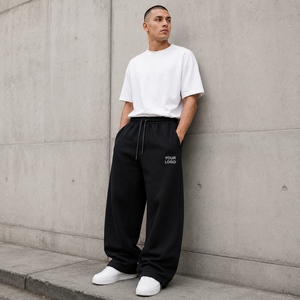 Winter Thermal 480 GSM Cotton Blend Fleece Men's Relaxed Wide Leg Sweatpants Private Label Baggy <b>Joggers</b> Wholesale Supplier - Product Image 1