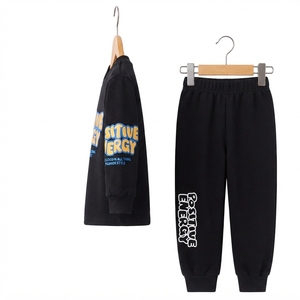 Conjunto Deportivo Infantil de Energía Positiva, Negro, Algodón, Manga Larga, Casual, para Niños, Primavera, Cuello Redondo, Diseño con Letras Impresas - Product Image 3