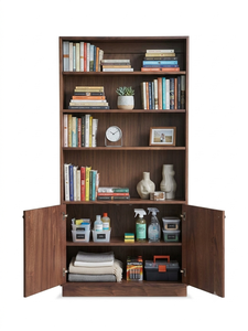 Mid Century Teak <b>Wood</b> <b>Bookcase</b> Large Storage Cabinet with Doors - Product Image 1