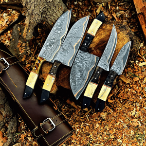 Custom Copper Damascus Straight Edge 5-Piece Ambidextrous Eco-Friendly Dishwasher Safe <b>Knife</b> <b>Set</b> Industrial Grade Customizable - Product Image 5