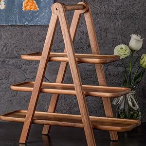 Plateau de service en bois d'acacia durable à un seul niveau, finition polie, empilable, moderne, pour rangement et présentation de vaisselle de salon - Product Image 4