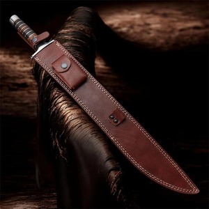 Cuchillo de Caza de Hoja Fija DIY OEM de Alta Calidad, Hoja de Acero Inoxidable con Punta Caída, Mango de Madera, Funda de Cuero, Cuchillo para Acampar al Aire Libre - Product Image 5