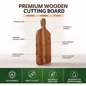 KHATI <b>HOUSE</b> Wooden Chopping Board Acacia Wood Rectangle Natural Finish Durable Eco Friendly Single Piece Package - Product Image 3