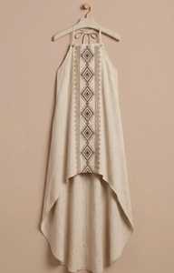 Robe longue d'été sans manches en lin pour femme, col en V, style bohème, unie, brodée, écologique, lavable, idéale pour la plage et les vacances - Product Image 4