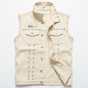 Gilet en jean rétro respirant, imprimé sur mesure, style clouté, couleur unie durable, haute qualité, 100 % coton - Product Image 2