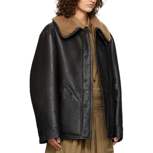 Blouson Bomber en Cuir et Fourrure Respirant pour Homme avec Col Montant et Fermeture à Boutons Cachés - Product Image 6
