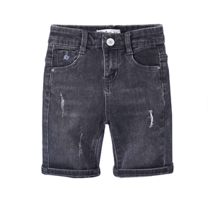 Shorts Bermuda en jean délavé foncé pour garçons avec détails déchirés, taille mi-haute, fermeture boutonnée, style décontracté - Product Image 2