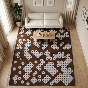 Alfombra de Lana Floral Antideslizante Ecológica Hecha a Mano con Bucles de Cacao Marrón, de Pelo Grueso y Altura Media para Sala de Estar y Dormitorio - Product Image 4