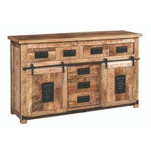 Industrial & Vintage Eco-Friendly Solid Mango Wood <b>Large</b> Capacity 2 <b>Sliding</b> Door 7 drawer Living Room Cabinet - Product Image 1