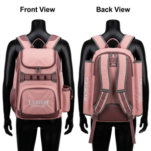 Bolsa Deportiva de Béisbol para Mujer, de Poliéster Premium, Elegante Diseño con Paneles Rojos y Negros, Múltiples Bolsillos, Logotipo Personalizado con Transferencia Térmica - Product Image 4