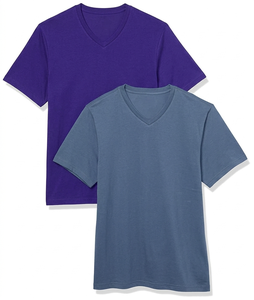 Camisetas de Moda Personalizadas para Hombre, Cuello en V, Algodón Liso, Color Azul, Manga Larga, Casual, Vintage, Secado Rápido, Suaves y Transpirables - Product Image 1
