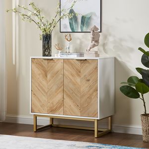 Mobile Moderno Bianco e Oro con 2 Ante, Credenza per Soggiorno e Sala da Pranzo - Product Image 2
