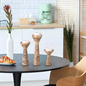 New design Lotus vine natural wood candle holder 3 <b>pc</b> set pillar candle holders carved wooden candle <b>stand</b> offer customizations - Product Image 3