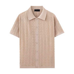 เสื้อโปโลผู้ชายแบบถักลายเคเบิ้ลติดกระดุม รุ่นวินเทจ 2026 สไตล์รีสอร์ท แขนสั้น ทรงพอดีตัว สีเขียวมรกตและสีดำ HD - Product Image 5