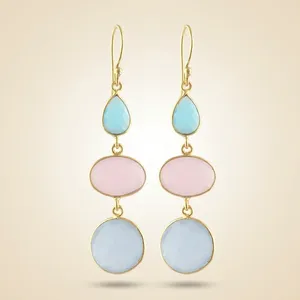 Elegant Pastel Hues <b>Dangle</b> Stylish <b>Earrings</b> Chalcedony Long Chain <b>Earrings</b> Elegant Women's Wedding Minimalist Gift Fancy Jewelry - Product Image 4