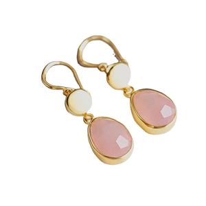 Venta caliente 925 Pendientes de gota de plata esterlina para mujer Chapado en oro de 18 quilates con Calcedonia rosa y Blanca Accesorio de moda - Product Image 1