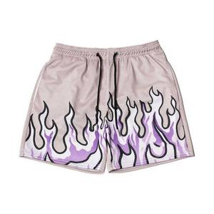 Shorts pour hommes à imprimé flamme violette, respirants, décontractés, en tissu mesh, taille mi-haute - Product Image 4