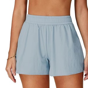 Shorts de Mujer Tejidos en Verde Menta, Cintura Alta, Transpirables, Cintura Elástica, Estilo Casual Deportivo, Corte Regular, Color Sólido - Product Image 4