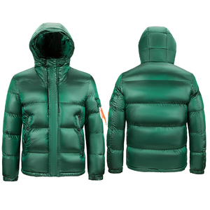 Men's Green Hooded Puffer Jacket Windproof Zipper Closure Casual <b>Winter</b> <b>Coat</b> Regular Length <b>Thick</b> Down Filled Polyester Shell - Product Image 1