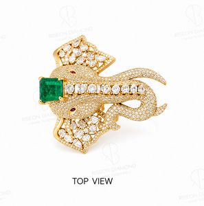 Premium <b>elephant</b> brooch pendant in 18K yellow gold with lab grown diamonds emerald centerpiece symbolic wisdom strength prosperi - Product Image 5