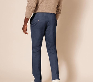 Pantalon chino en coton bleu marine pour homme, coupe droite, taille mi-haute, devant plat, fermeture boutonnée, tissu Oxford décontracté, respirant, tissé - Product Image 2