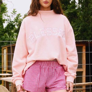 Alabama Custom Oversized <b>Mock</b> <b>Neck</b> Crew <b>Neck</b> Sweatshirt Cotton Fleece Tackle Twill Chenille Letter College Wear - Product Image 2