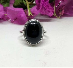 Bague ovale en onyx noir, argent sterling 925, pierre précieuse, cadeau d'anniversaire de mariage pour elle - Product Image 1