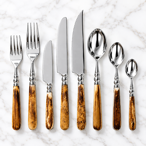 Juego de cubiertos de acero inoxidable duradero con mango de hueso marrón, juego de cubiertos vintage pulidos en plata para bodas y restaurantes. - Product Image 4
