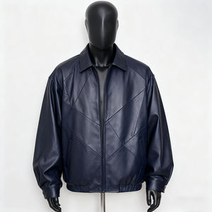 Custom Eco-Friendly Windproof <b>Leather</b> <b>Jacket</b> for Men Streetwear Style with Plaid/Solid Patterns Genuine <b>Leather</b> Construction - Product Image 2