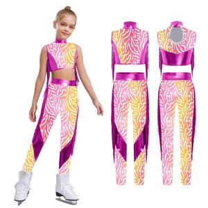 ชุดเต้นรำบอลรูมสำหรับเด็กผู้หญิงอายุ 6-16 ปี ชุดแสดงแจ๊สแดนซ์ ชุดเมทัลลิก เสื้อครอปท็อปพร้อมเลกกิ้ง สำหรับการแข่งขันเต้นลาติน - Product Image 4